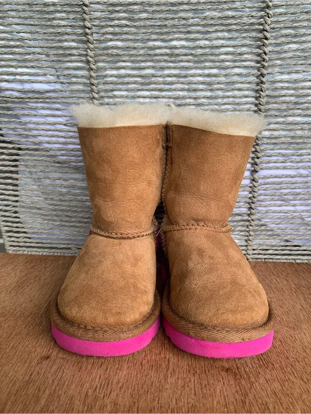 UGG Toddler Bailey Bow ll Chestnut Hot Pink Boots Size 6